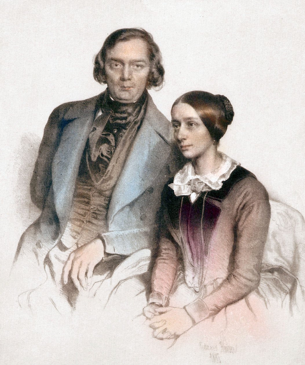 Robert és Clara Schumann (színes metszet) alkotó: Eduard (after) Kaiser