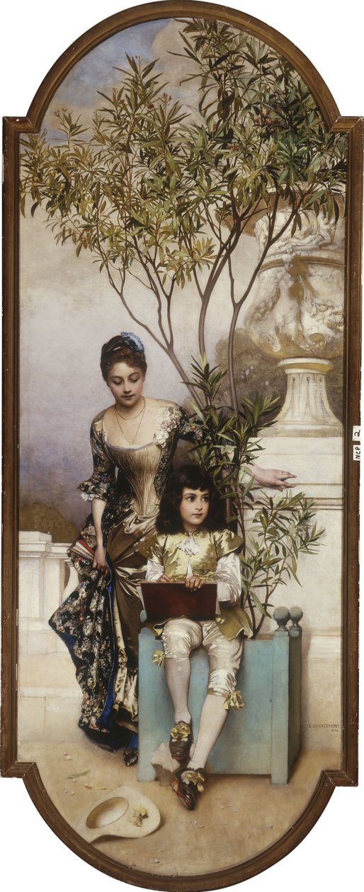 Anya és gyermeke vázlat a parkban, 1886 alkotó: Eduard Charlemont