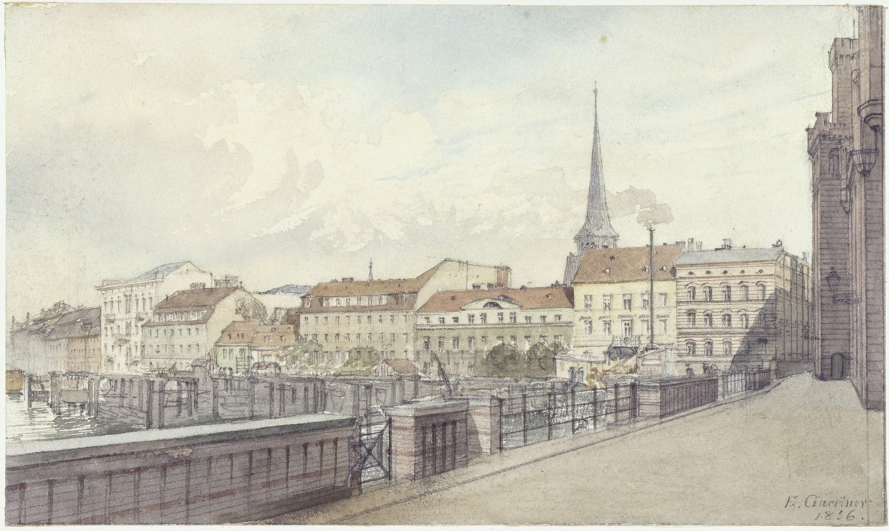 Mühlendamm és Burgstraße Berlinben alkotó: Eduard Gaertner
