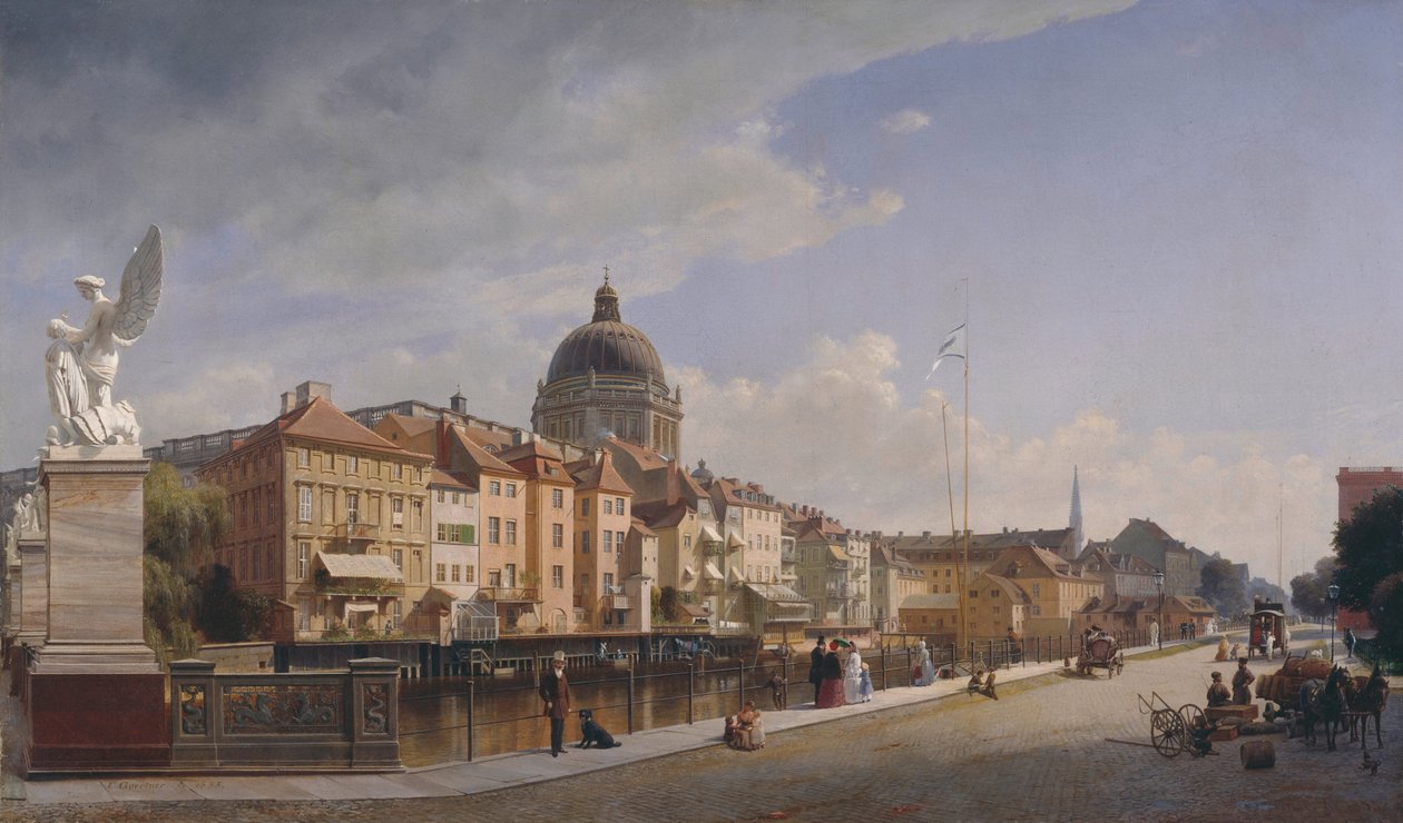 A Schloßfreiheit házainak hátulnézete alkotó: Eduard Gaertner