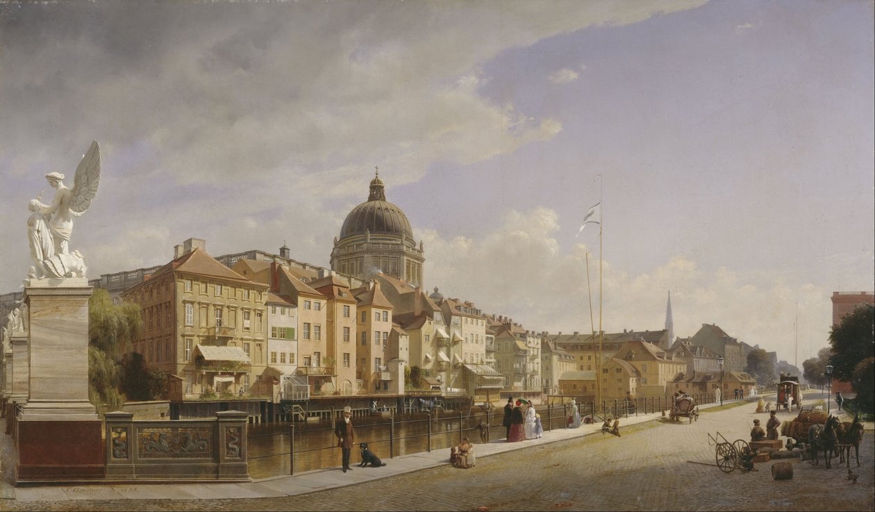 A Schloßfreiheit házainak hátsó nézete alkotó: Eduard Gaertner