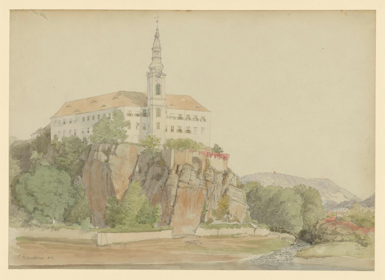 Kastély a folyónál (Duna?) alkotó: Eduard Gaertner