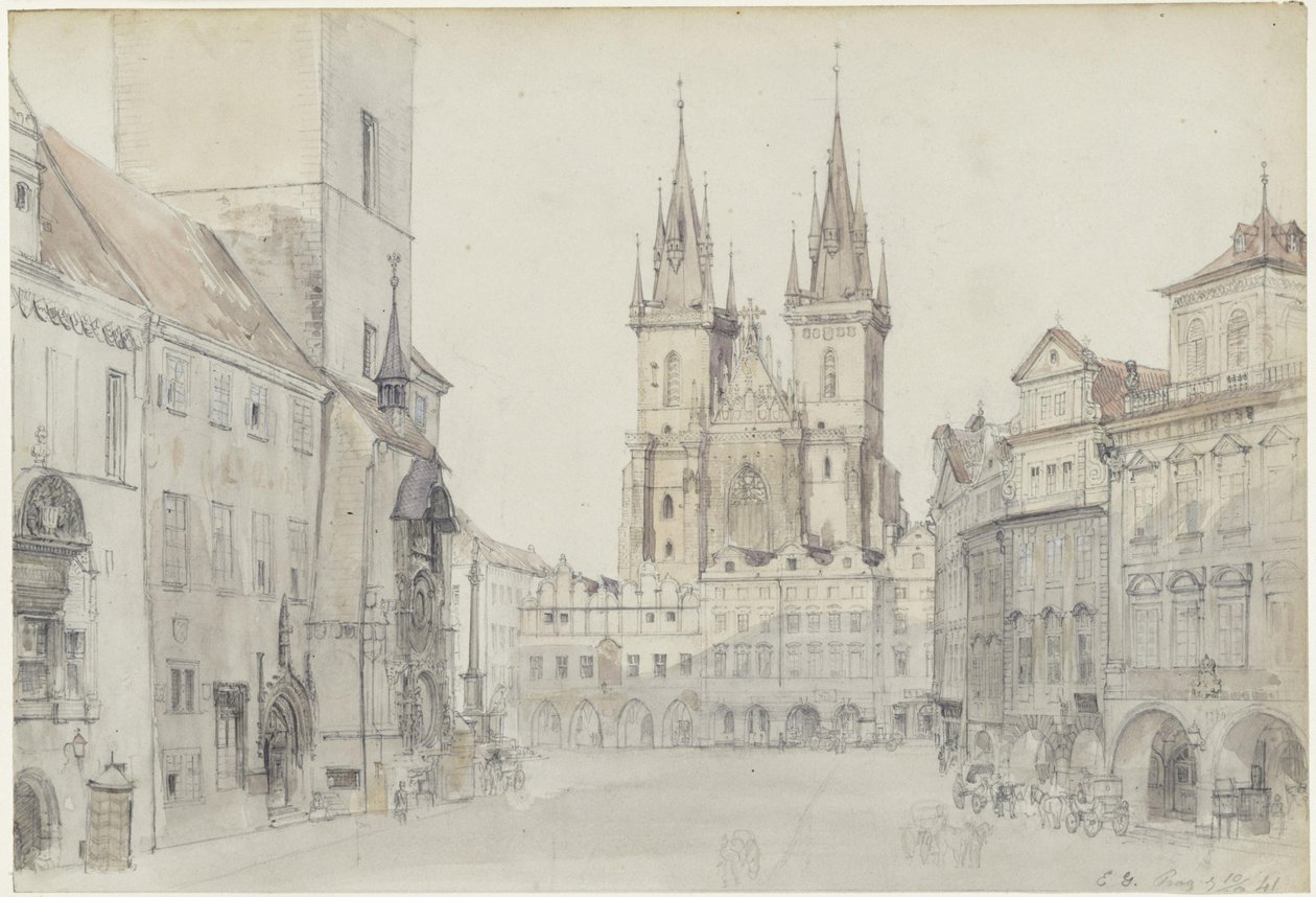 Týn-templom és városháza Prágában alkotó: Eduard Gaertner
