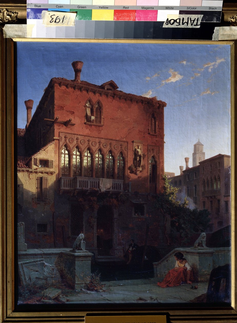 ""Kilátás az Othello-palotáról, a velencei mórról" (The House of Othello, the Moore in Velence) Kilátás a William Shakespeare tragédiájának velencei tábornokának házára. Eduard Gerhardt (1814-1888) festménye 1856 Regionális Művészeti Galéria, Tambov, Russ alkotó: Eduard Gerhardt