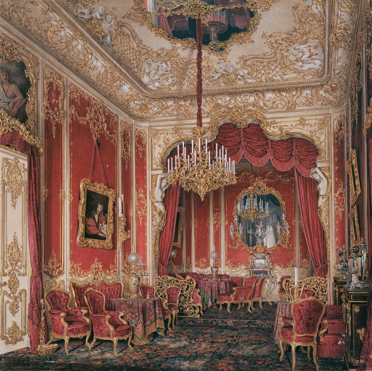 A Téli Palota belső terei. Mária Alekszandrovna császárné budoárja, 1861 alkotó: Eduard Hau