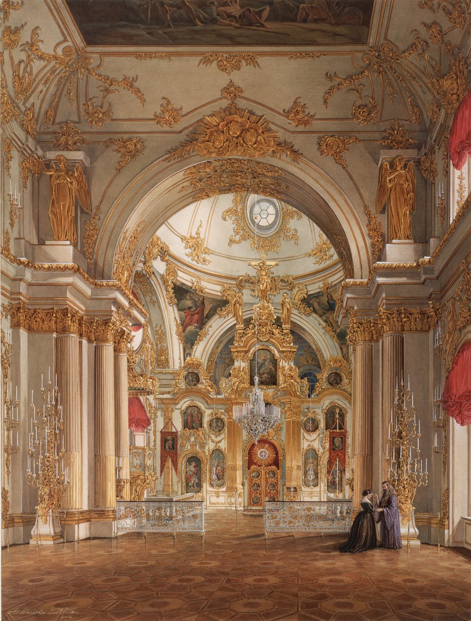 A Téli Palota belső terei. A katedrális a téli palotában, 1860-as évek alkotó: Eduard Hau