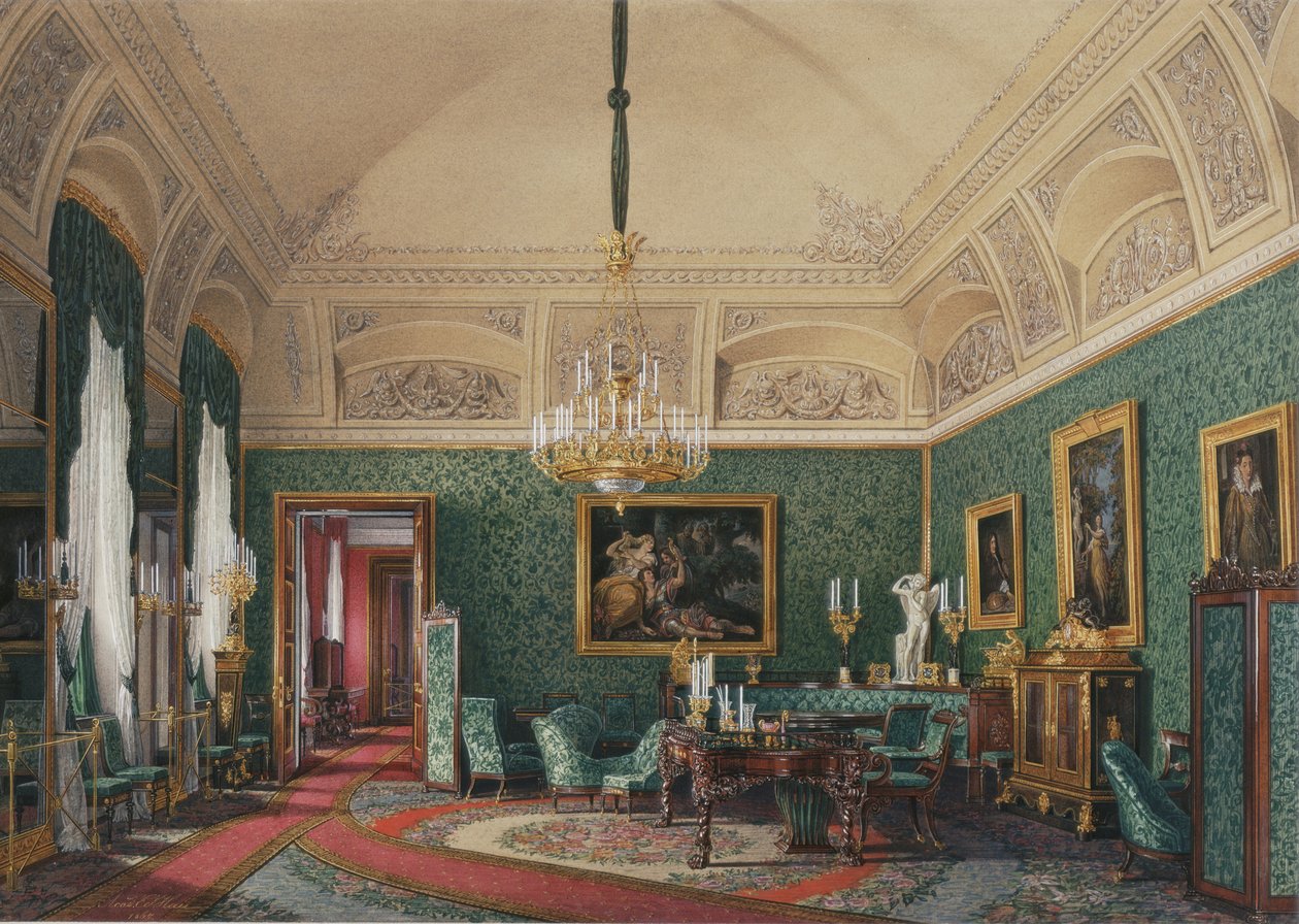 A Téli Palota belső terei. Az első lefoglalt apartman. Mária Nyikolajevna nagyhercegnő kis tanulmánya, 1867 alkotó: Eduard Hau