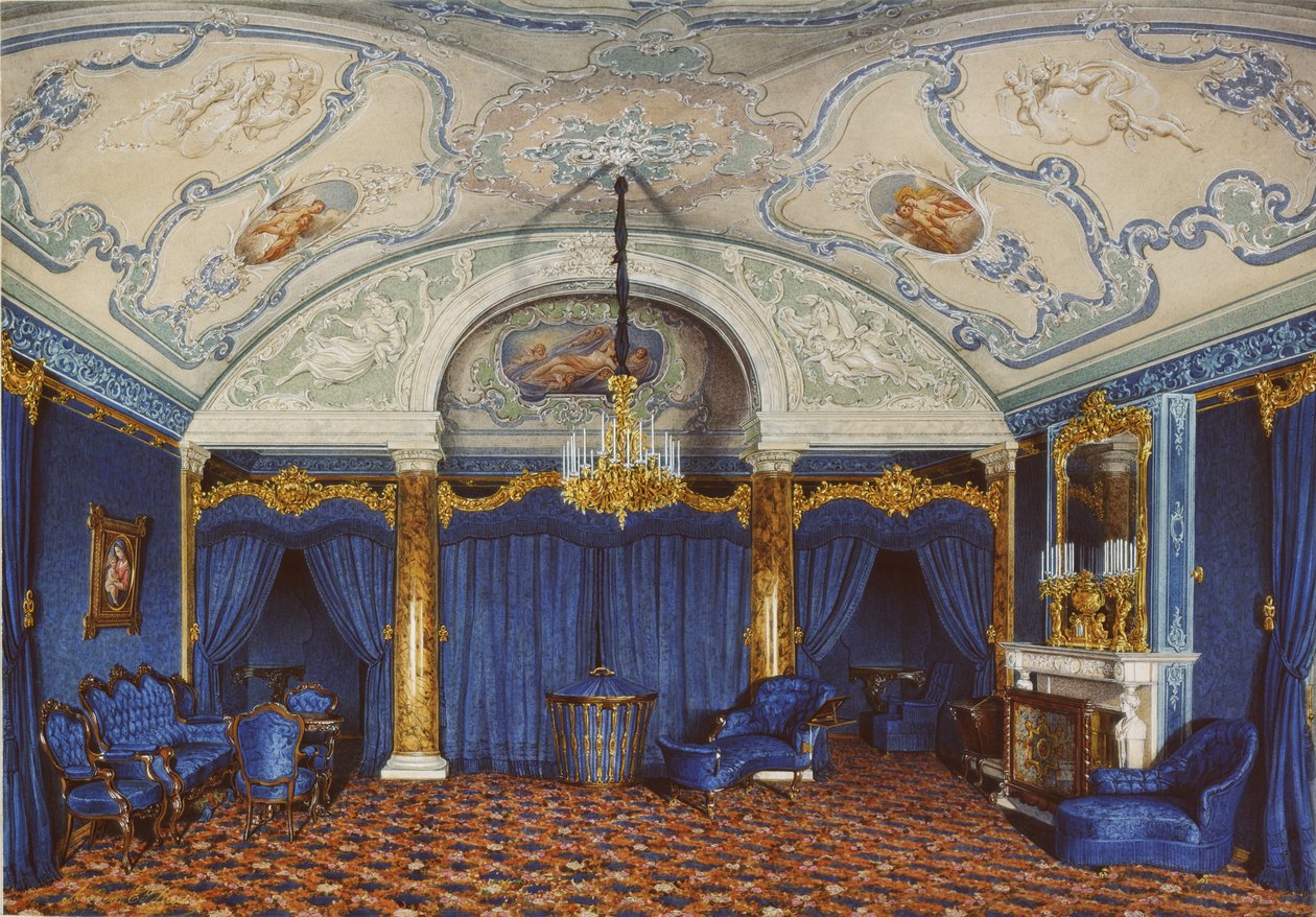 A Téli Palota belső terei. A negyedik fenntartott apartman. Egy hálószoba, 1868 alkotó: Eduard Hau