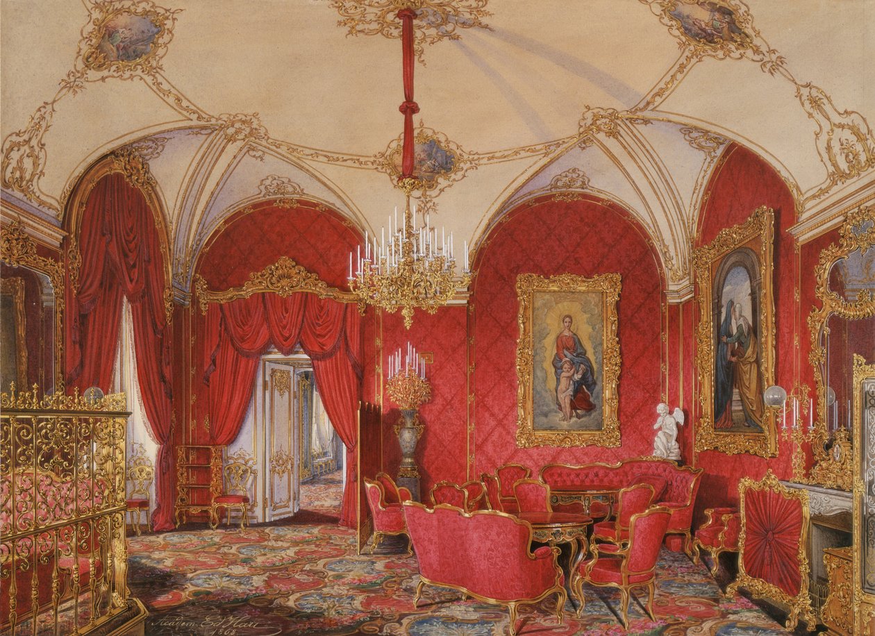 A Téli Palota belső terei. A negyedik fenntartott apartman. A sarokszoba, 1868 alkotó: Eduard Hau