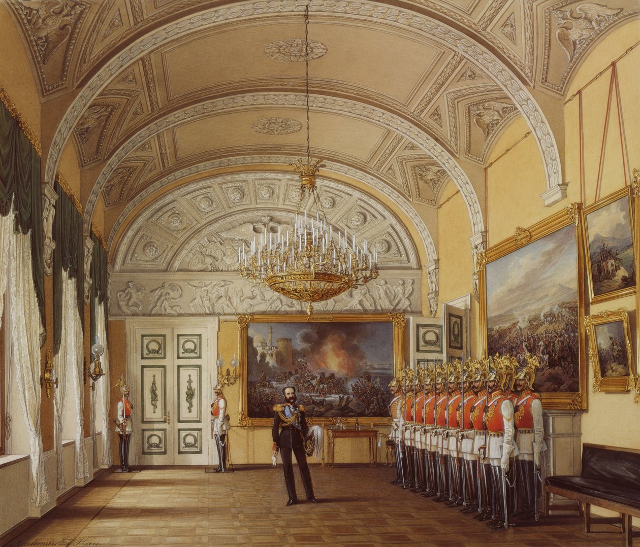A Téli Palota belső terei. Az őrszoba, 1864 alkotó: Eduard Hau