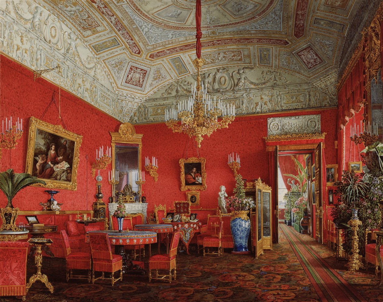 A Téli Palota belső terei. Alexandra Fjodorovna császárné nagy szalonja, 1858 alkotó: Eduard Hau