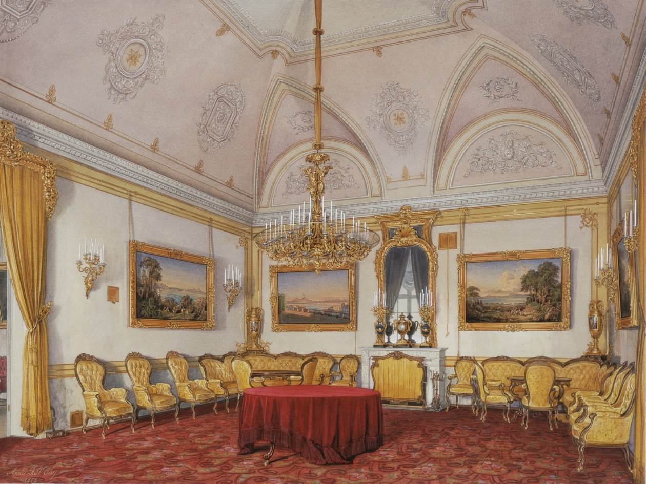 A Téli Palota belső terei. A harmadik fenntartott apartman. A szalon, 1872 alkotó: Eduard Hau