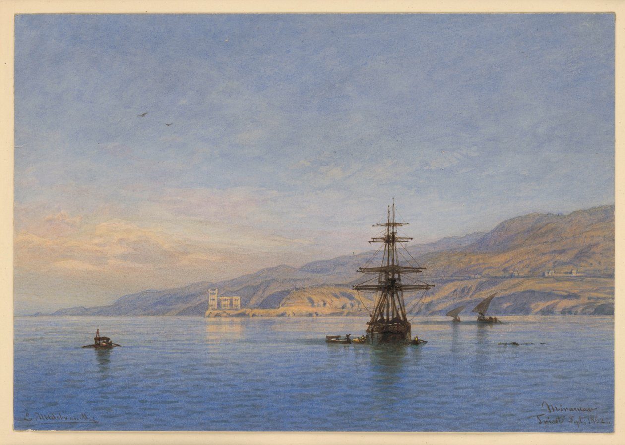 A Miramare-kastély a Grignano-öbölben, Trieszt közelében alkotó: Eduard Hildebrandt