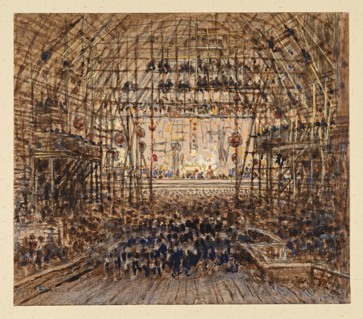 Színház Pekingben. Belső nézet alkotó: Eduard Hildebrandt