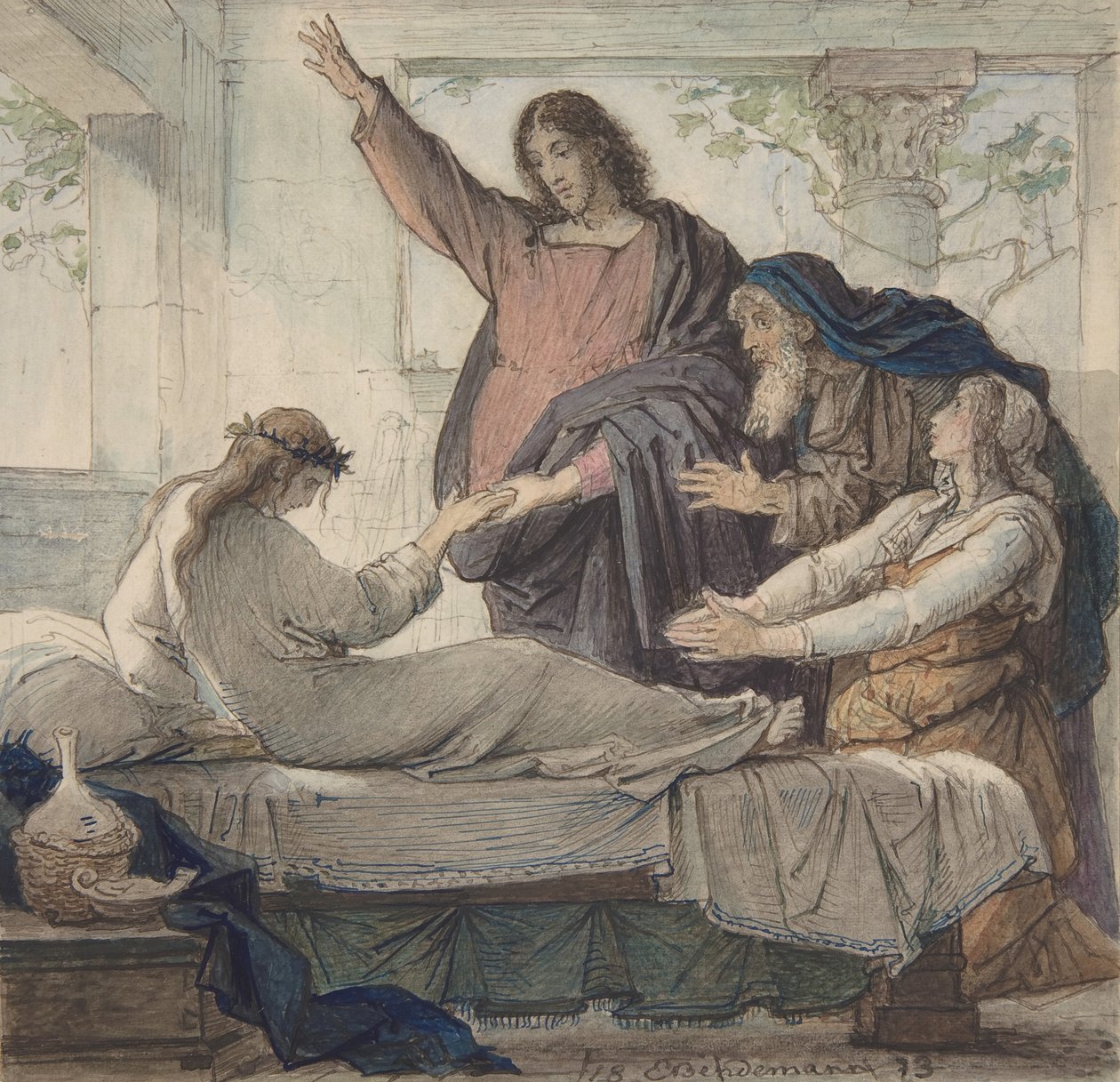 Jairus lányának felnevelése, 1873. alkotó: Eduard Julius Friedrich Bendemann
