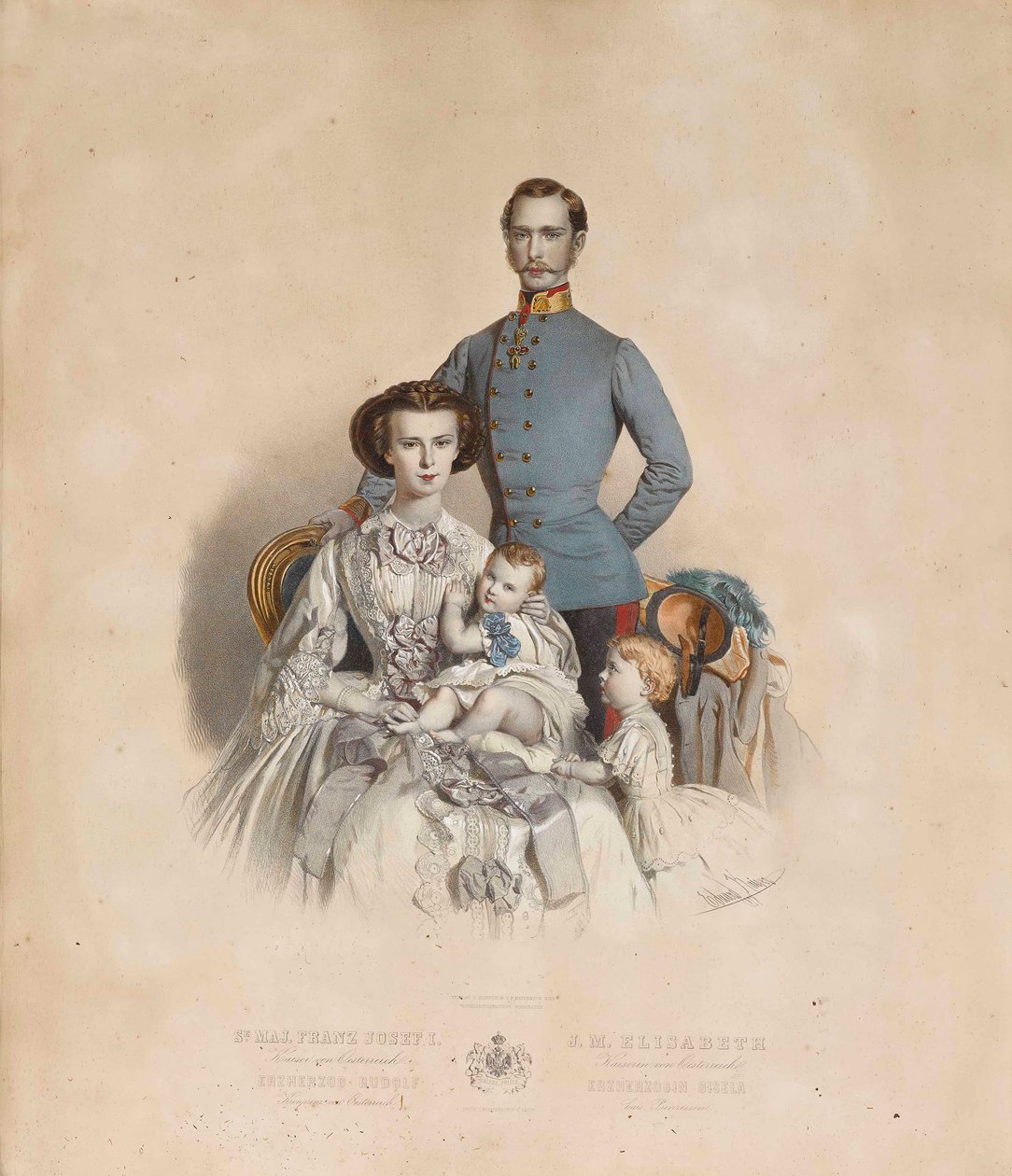 I. Ferenc József és Ausztriai Erzsébet gyermekekkel, Giselával és Rudolffal alkotó: Eduard Kaiser