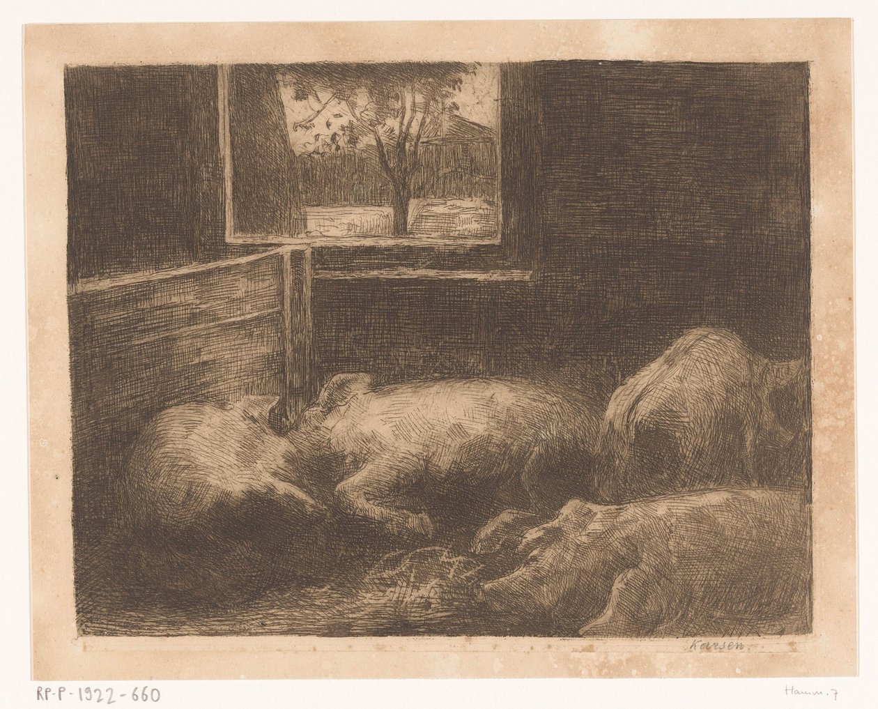 Sertés egy istállóban alkotó: Eduard Karsen (signed by artist)