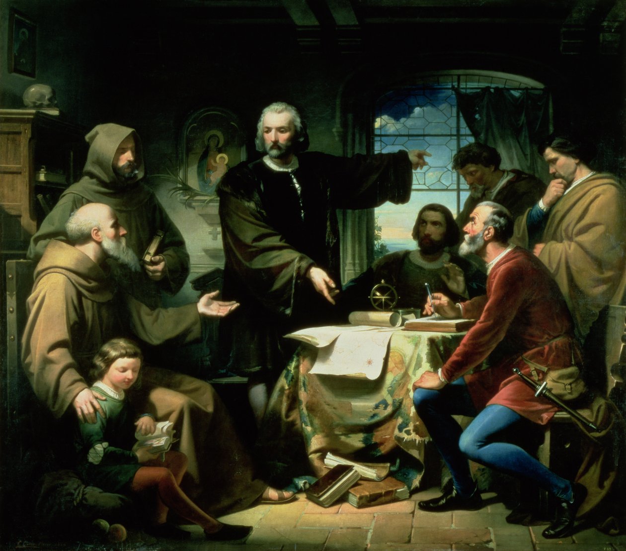 Kolumbusz Kristóf (1451-1506) a la Rabida kolostorban, 1856 alkotó: Eduardo Cano de la Peña