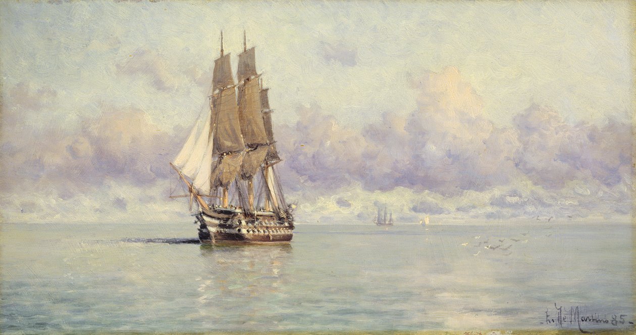 A Man-O-War Becalmed, 1885 alkotó: Eduardo de Martino