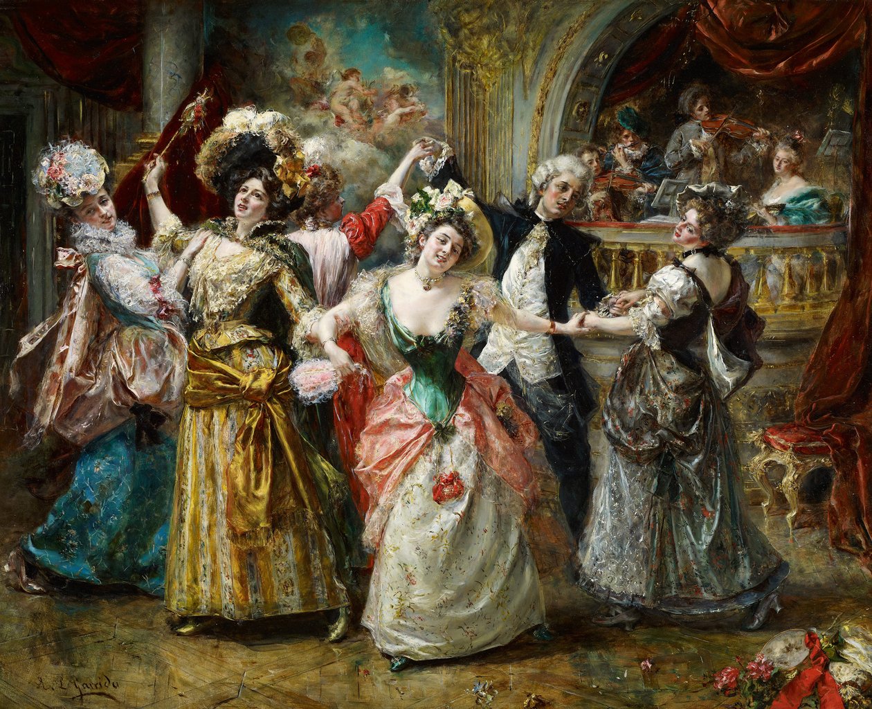 The Beau at the Soiree - Garrido, Eduardo Leon (1856-1949) - Olaj, fa - 80,5x100 - Museo Carmen Thyssen, Malaga alkotó: Eduardo Leon Garrido