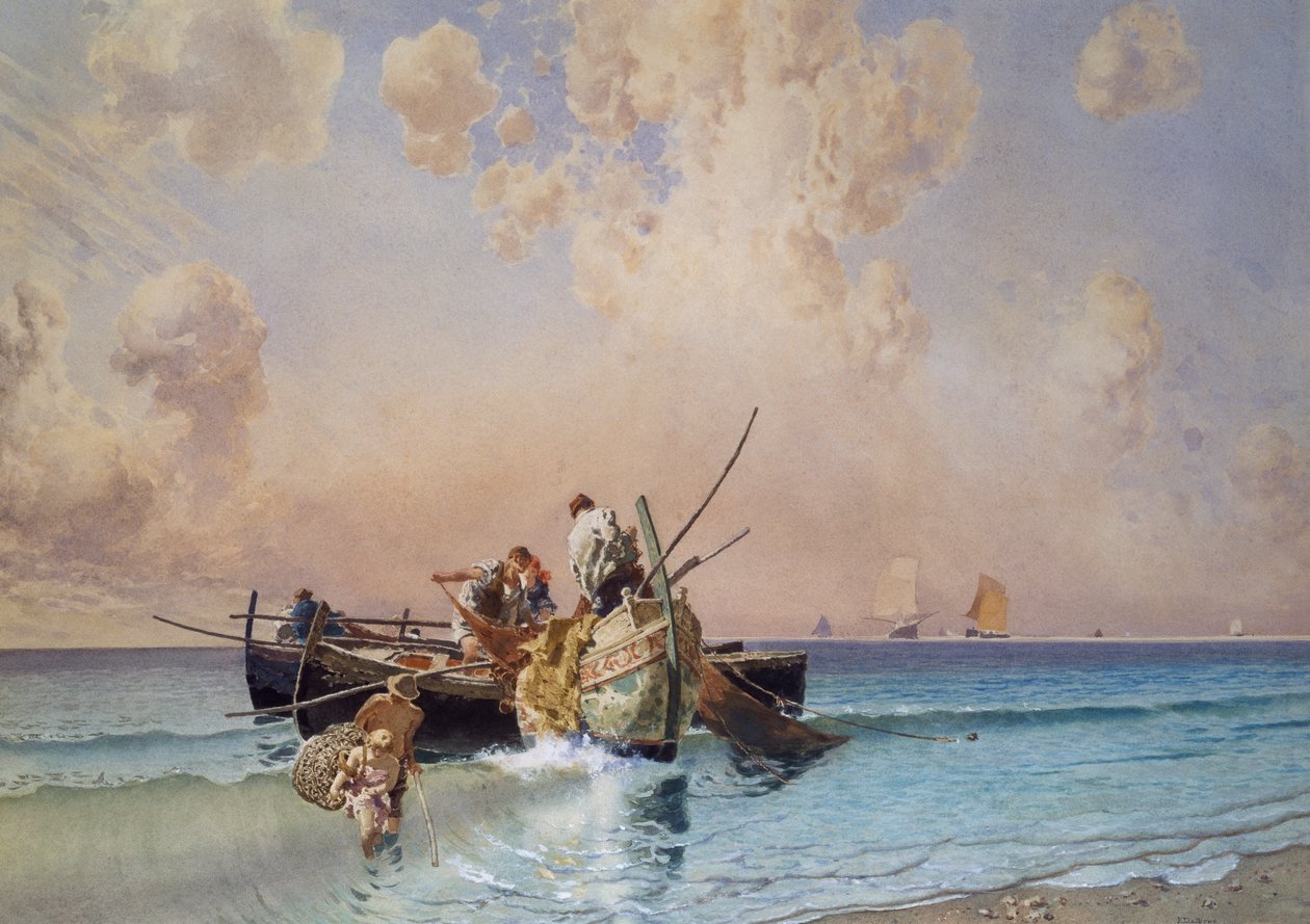 Vissza a horgászatból, Eduardo Dalbono (1841-1915), olaj, vászon, 53x73 cm alkotó: Eduardo Dalbono