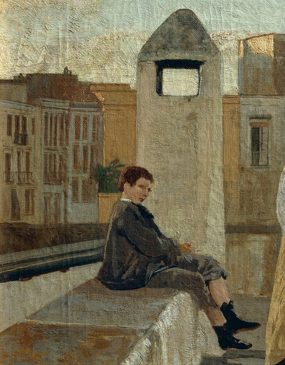 A terasz, Edoardo Dalbono (1841-1915), olaj, panel, 45x30 cm. Részlet. alkotó: Eduardo Dalbono