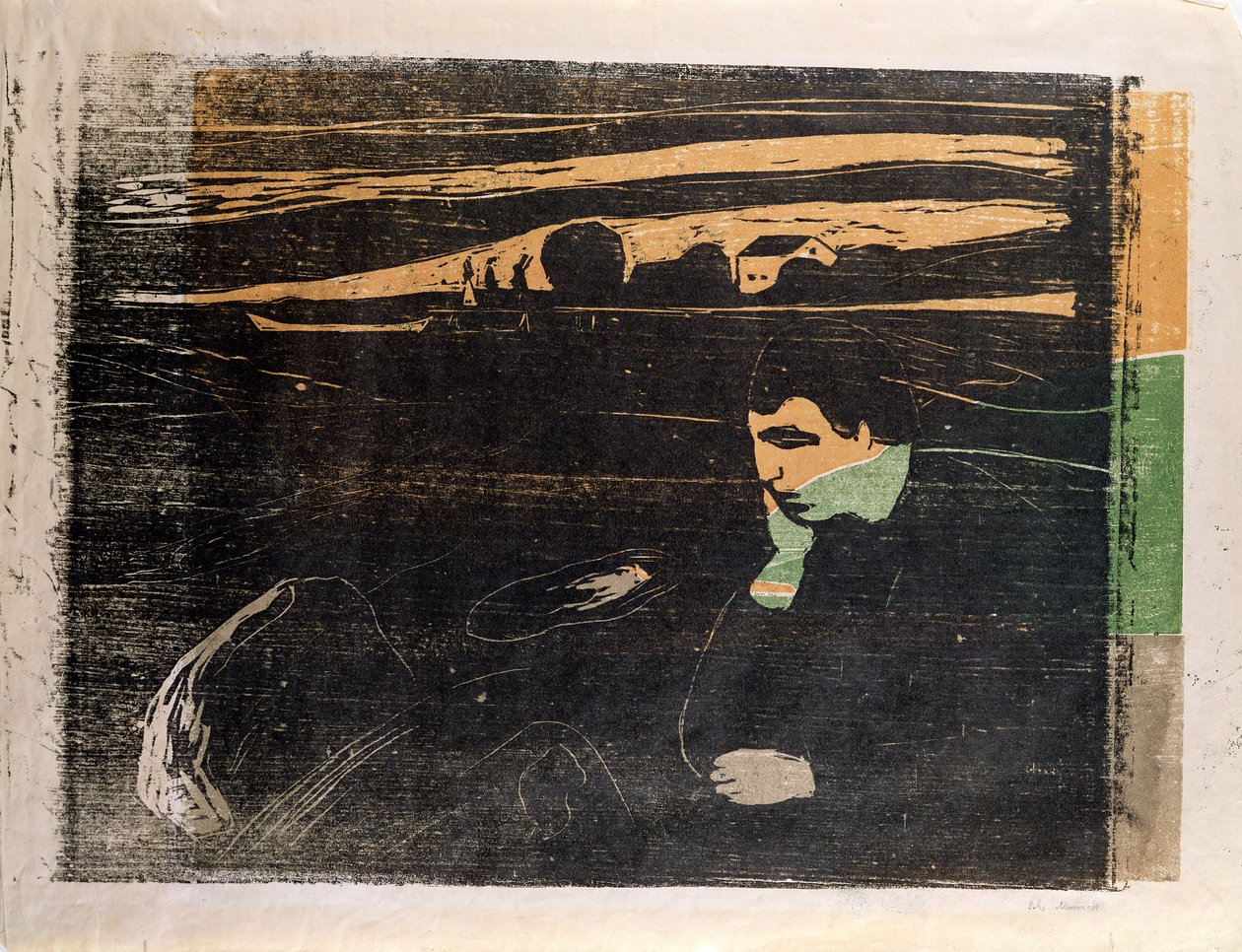 Este, melankólia: A tengerparton (Abend, Melancholie am Strand) (fametszet) alkotó: Edvard Munch