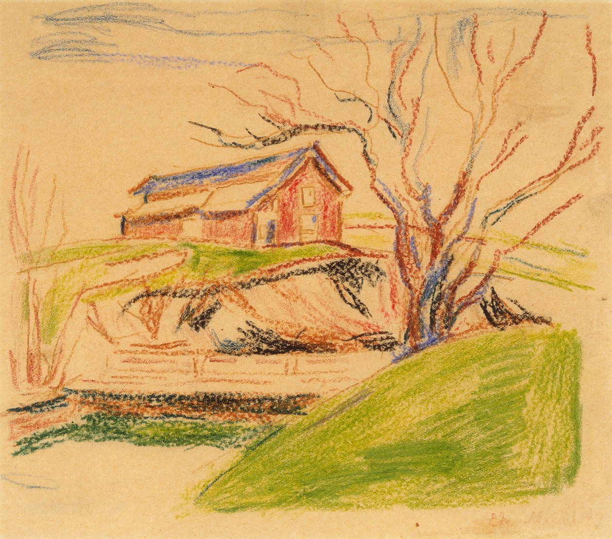 House on the Hill (zsírkréta) alkotó: Edvard Munch