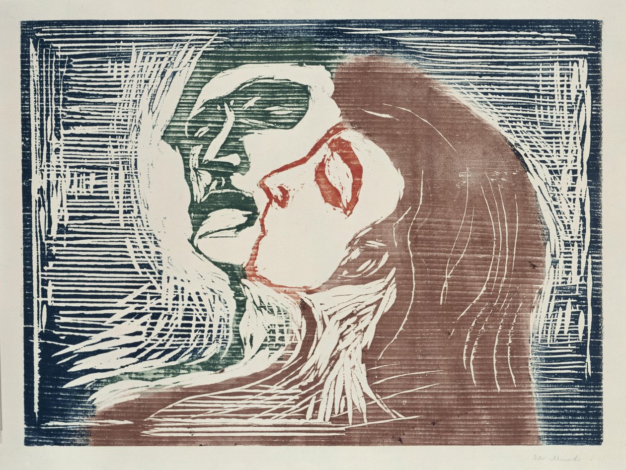Fej a fej mellett (csókolózó férfi és nő) alkotó: Edvard Munch