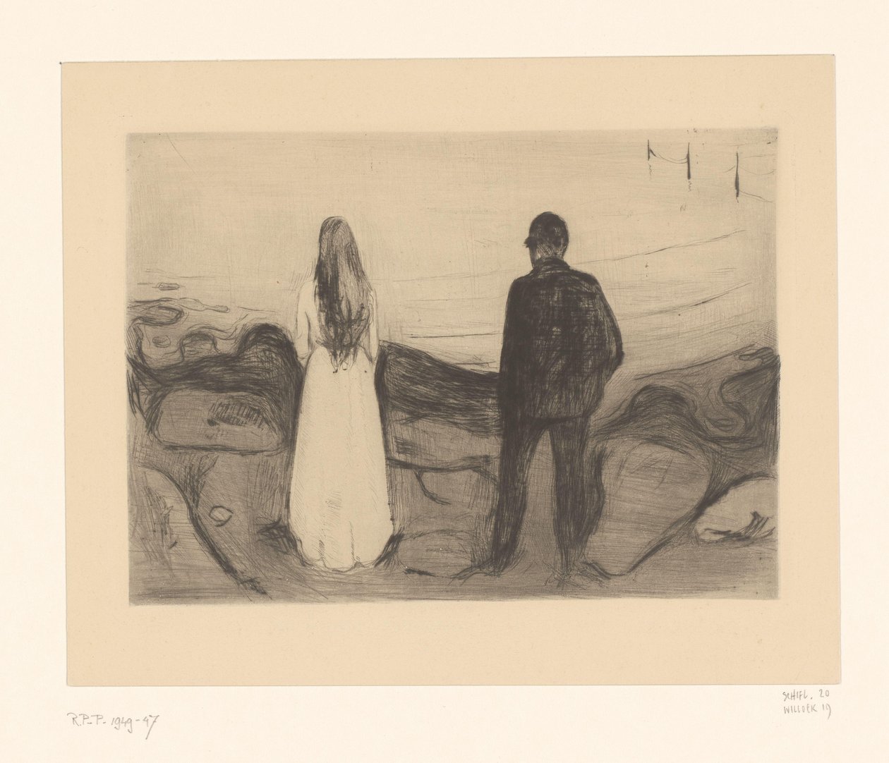 Férfi és nő állt a parton Két ember (eredeti cím) alkotó: Edvard Munch