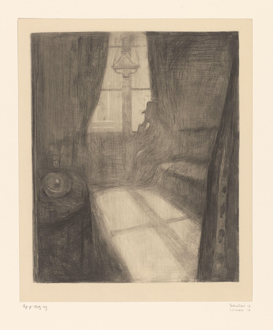 Férfi egy belső térben ül az ablaknál Holdfény. Éjszaka Saint-Cloudban (eredeti cím) alkotó: Edvard Munch