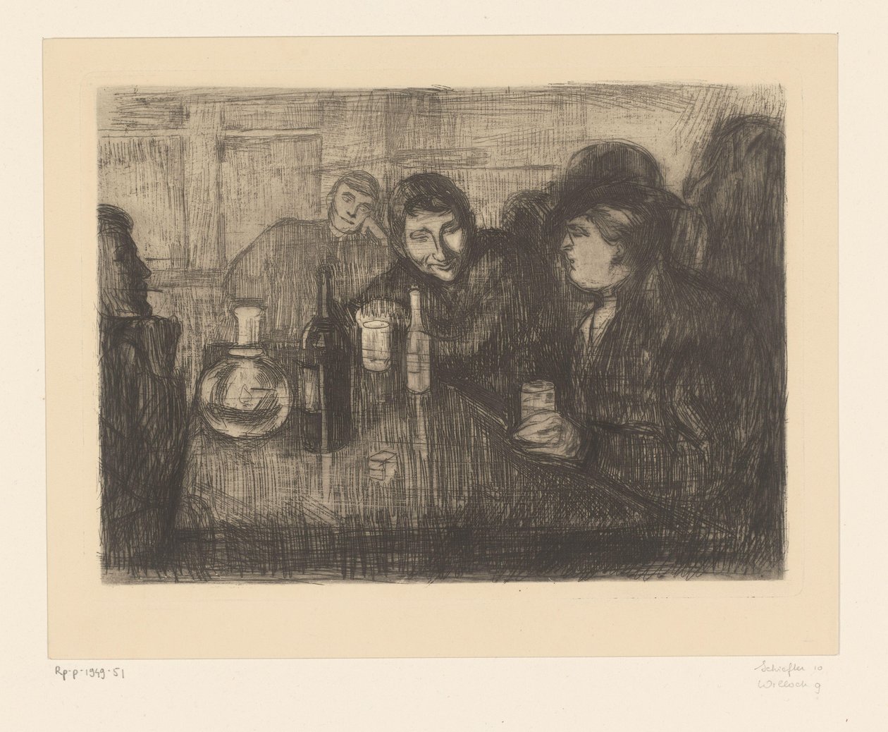 Férfiak egy asztal körül egy kávézóban Kristiana (Oslo) Bohemians I (eredeti cím) alkotó: Edvard Munch