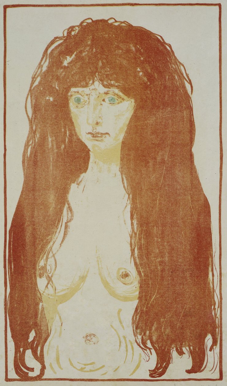 Vörös hajú és zöld szemű meztelen nő Álló akt vörös hajjal, c. 1901 alkotó: Edvard Munch