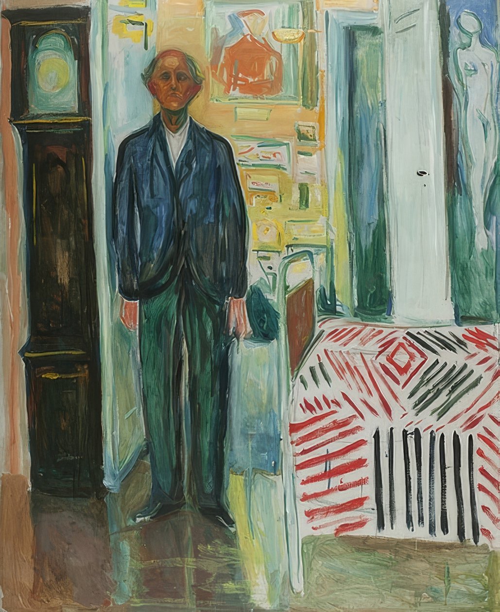 Önarckép. Az óra és az ágy között. 1940-42 alkotó: Edvard Munch