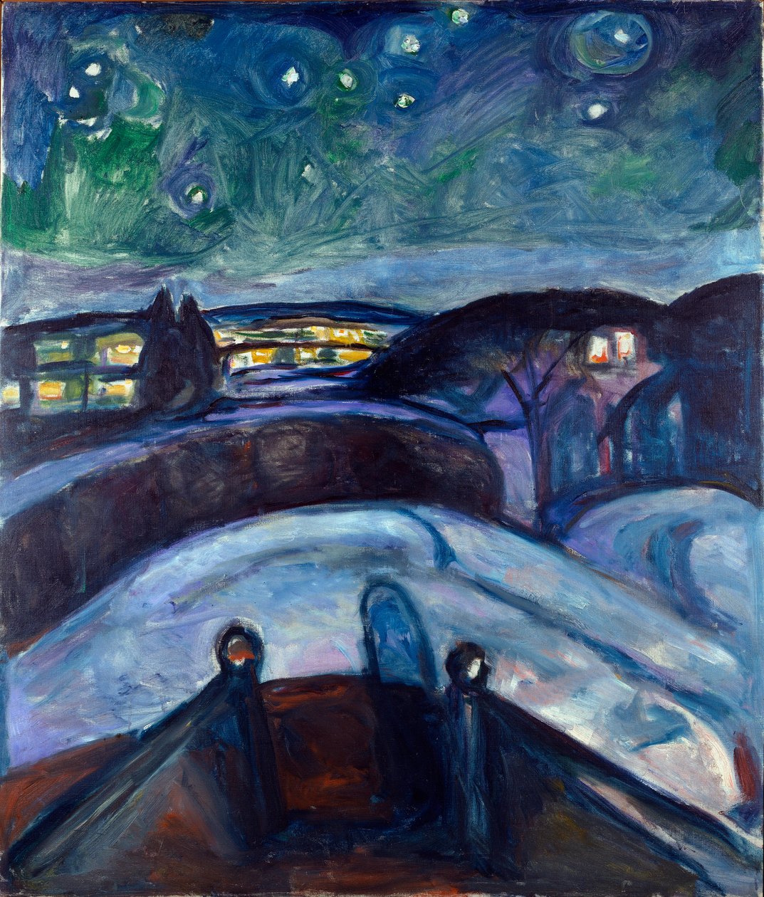 Csillagok Éjszaka Éjszakai Táj Észak-Európában. Edvard Munch (1863-1944) festménye 1923-1924 V. 139x119 cm Oslo, Kommunes Kunstsamlinger Munch-Museet (Musee Munch) alkotó: Edvard Munch