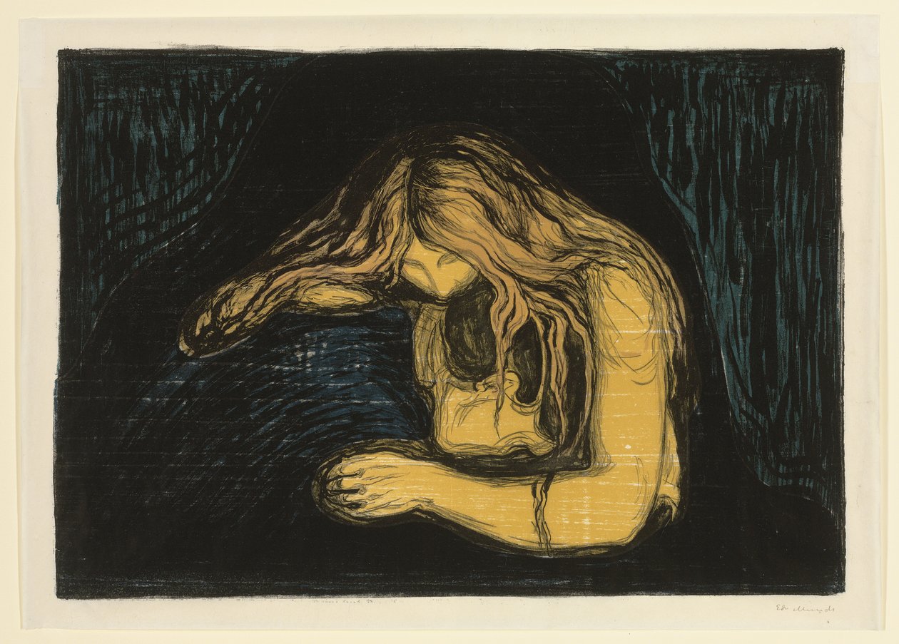 Vámpír II, c. 1895-1902 (színes litográfia és fametszet) alkotó: Edvard Munch