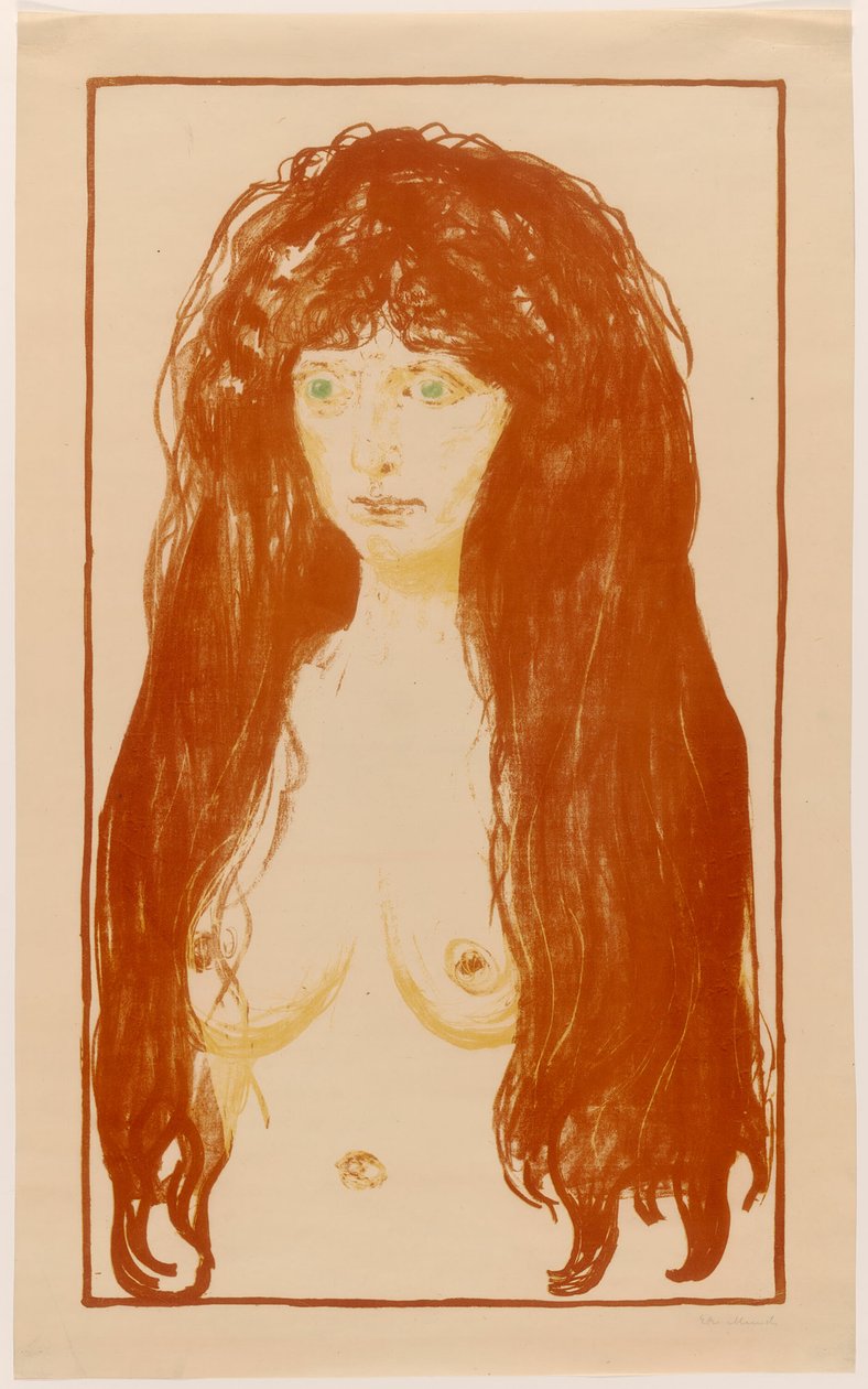 Vörös hajú és zöld szemű nő. A bűn alkotó: Edvard Munch