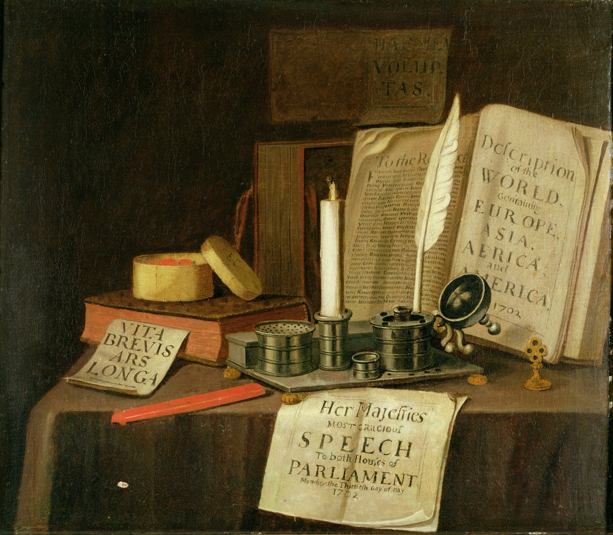 Trompe L"Oeil ón tintaállvánnyal, könyvekkel és papírokkal, 1702 alkotó: Edwaert Colyer or Collier