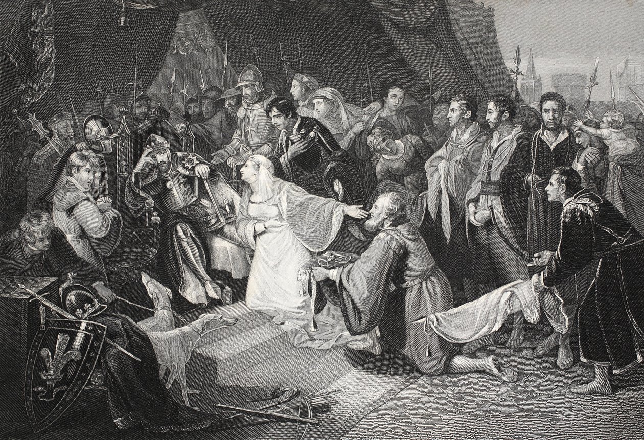 Calais átadása, 1347. augusztus 4., metszett John Young alkotó: Edward Bird