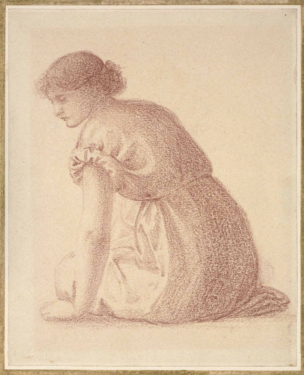 Ülő nőalak, 19. század (piros kréta papíron) alkotó: Edward Burne Jones