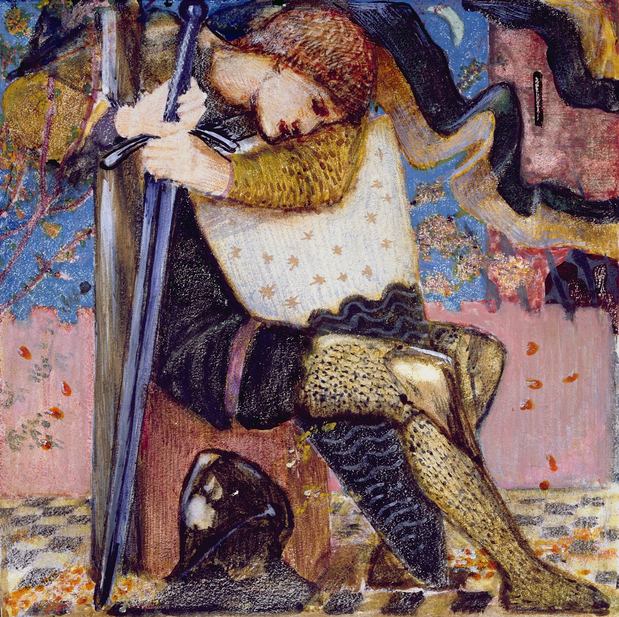Arthur Excaliburral (guache és aranyfesték velumen) alkotó: Edward Burne Jones