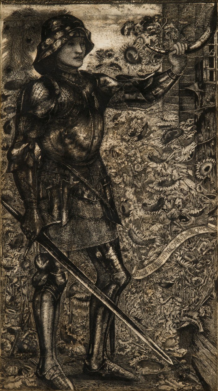 "Roland gyermeke a sötét toronyba jött", 1861 (toll, tus és szürke tus) alkotó: Edward Burne Jones