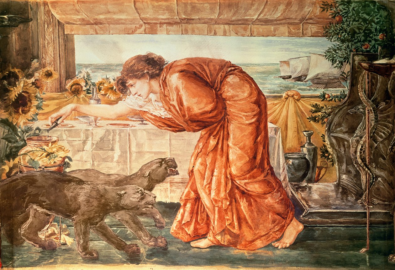 Circe mérget tölt vázába, és várja Ulysses érkezését, 1863-69 alkotó: Edward Burne Jones