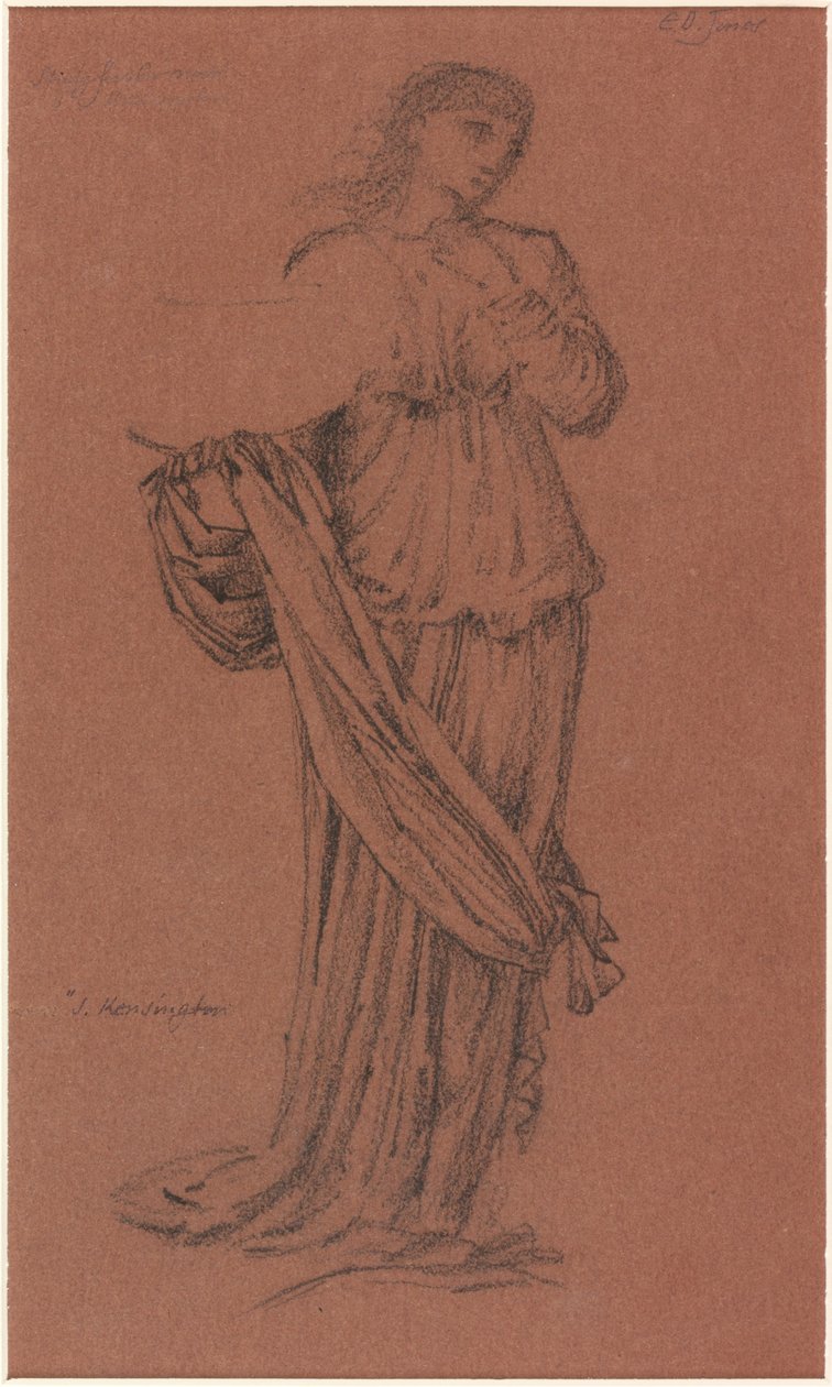 Női figura tálat cipelő, tanulmány a Holdhoz (szén és tinta papíron (barna)) alkotó: Edward Burne Jones