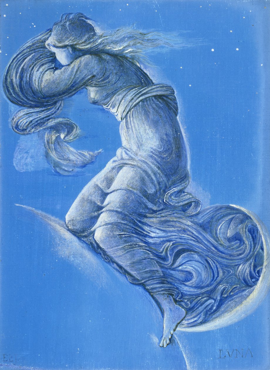 Luna (wc, testszín, ceruza és ezüstfesték vászonra) alkotó: Edward Burne Jones