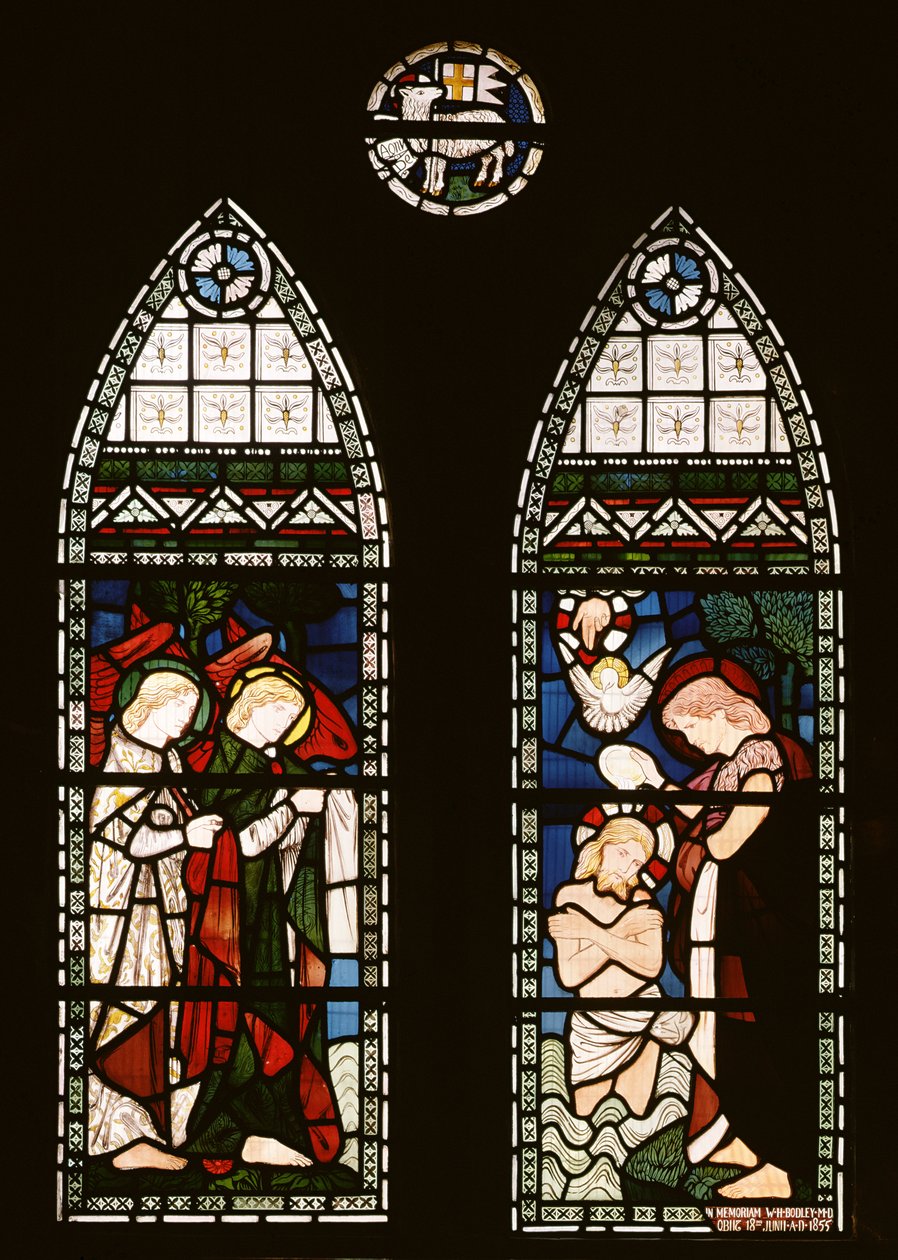Krisztus megkeresztelkedése, 1862 (festett üveg) alkotó: Edward Burne Jones