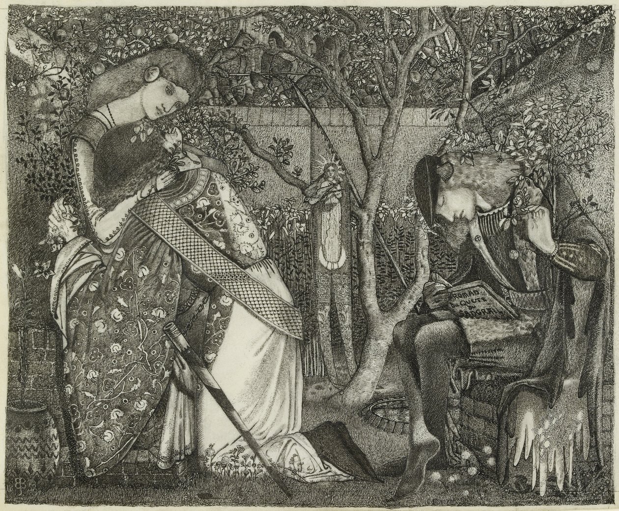 A lovag búcsúja, 1858 (toll és tinta papíron) alkotó: Edward Burne Jones