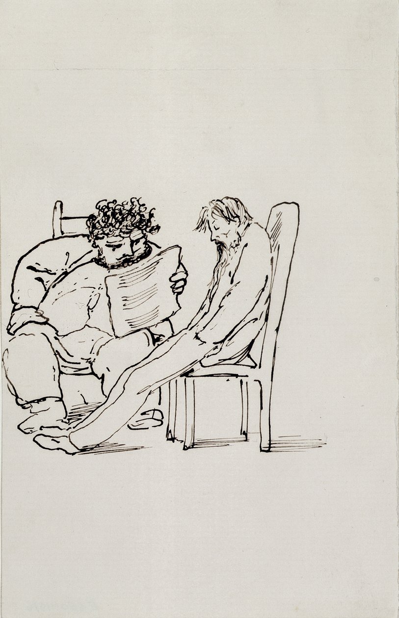 William Morris (1834-96) karikatúrája, amint Edward Burne-Jones (1833-98) verseket olvas (toll és tinta, papír) alkotó: Edward Burne Jones