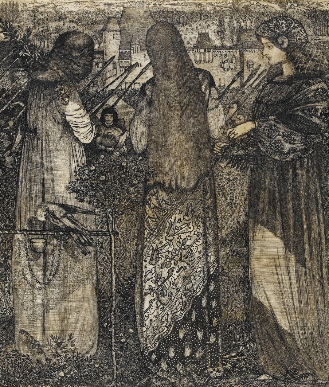 Csatába indulok, 1858 (tus és mosás, pergamen) alkotó: Edward Burne Jones