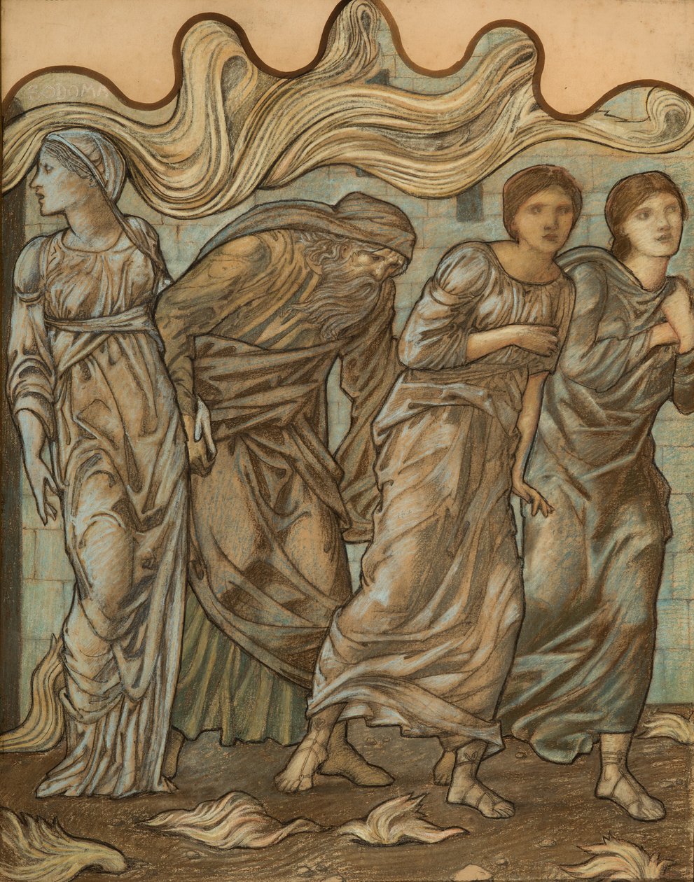Lót és lányai, 1874 (wc, kréta és gouache papíron) alkotó: Edward Burne Jones